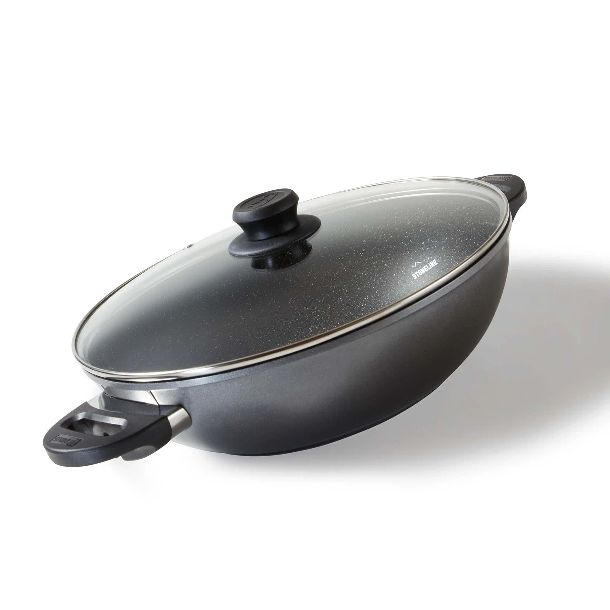 Stoneline Future pan 14868 Wok, Diameter 32 cm, Suitable for induction hob, Lid included, Fixed handle, Anthracite
