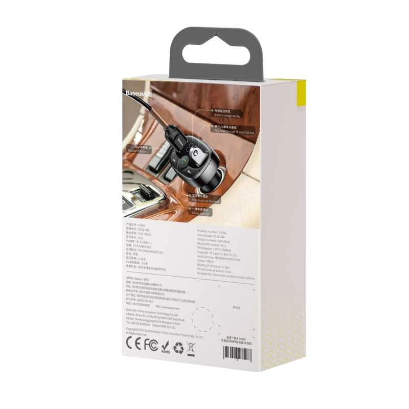 Baseus FM moduliatorius T tipo Bluetooth 2xUSB Micro SD – Juodas