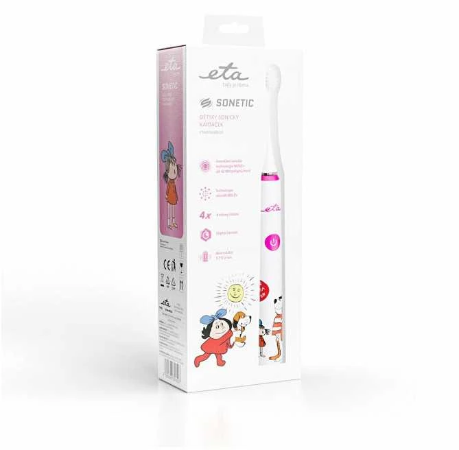 ETA | Sonetic Vaikiškas dantų šepetėlis | ETA070690010 | Įkraunamas | For kids | Šepetėlių skaičius galvutės įeina 2 | Number of teeth brushing modes 4 | Rožinė/Baltas