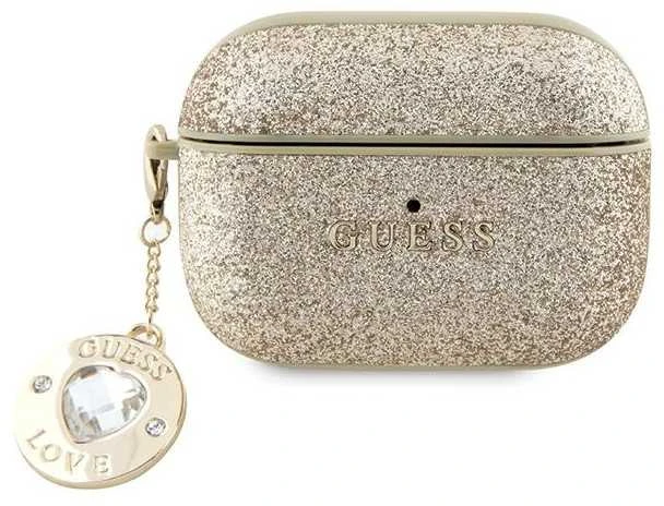 Apple AirPods Pro ausinių dėklas 2 Guess Fixed Glitter Heart Diamond Charm (GUAP2PGEHCDD) aukso spalvos