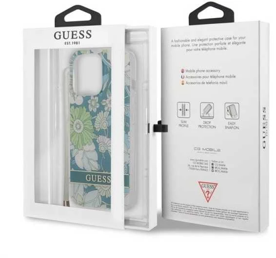 Dėklas Guess GUHCP13XHFLSN Apple iPhone 13 Pro Max 6,7″ žalios spalvos hardcase Flower Strap