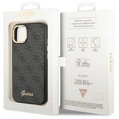 Guess GUHCP14MHG4SHK Apple iPhone 14 Plus / 15 Plus 6.7″ juodos spalvos kietas dėklas 4G Vintage Gold Logo