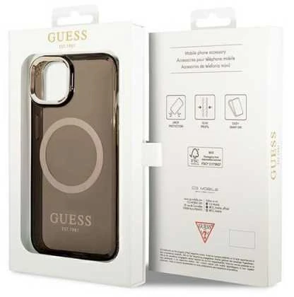 Guess GUHMP14XHTCMK Apple iPhone 14 Pro Max 6,7″ juodos spalvos kietas dėklas Gold Outline Translucent MagSafe