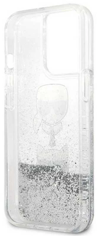 Karl Lagerfeld KLHCP13XKICGLS Apple iPhone 13 Pro Max 6,7″ sidabrinis kietas dėklas Liquid Glitter Karl&Chou