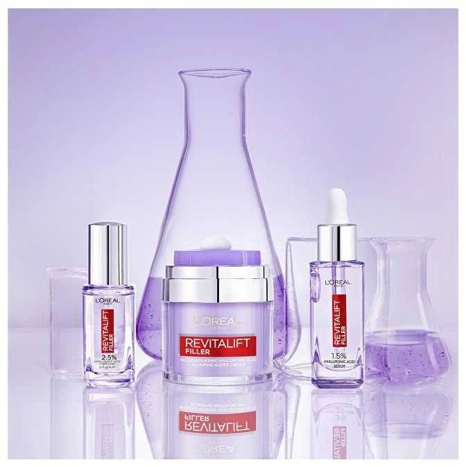 L'Oréal Paris Revitalift Filler HA Skin Serum rinkinys moterims (Facial Serum Revitalift Filler HA 1,5% 30 ml + Eye Serum Revitalift Filler HA 2,5% 20 ml)