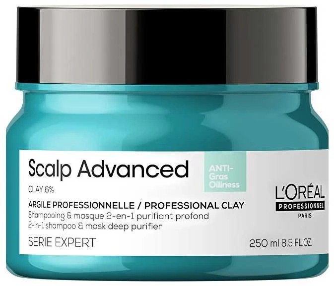 Valomoji kaukė - šampūnas riebiai galvos odai L'oreal Professionnel Scalp Advanced Anti-Oiliness 2-In-1 Deep Purifier Clay 250ml