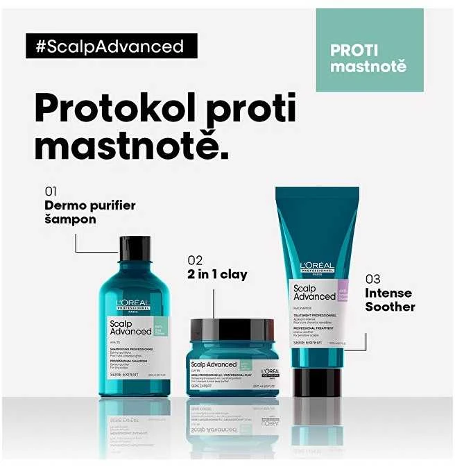 Valomoji kaukė - šampūnas riebiai galvos odai L'oreal Professionnel Scalp Advanced Anti-Oiliness 2-In-1 Deep Purifier Clay 250ml