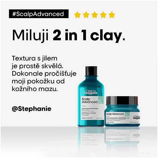 Valomoji kaukė - šampūnas riebiai galvos odai L'oreal Professionnel Scalp Advanced Anti-Oiliness 2-In-1 Deep Purifier Clay 250ml