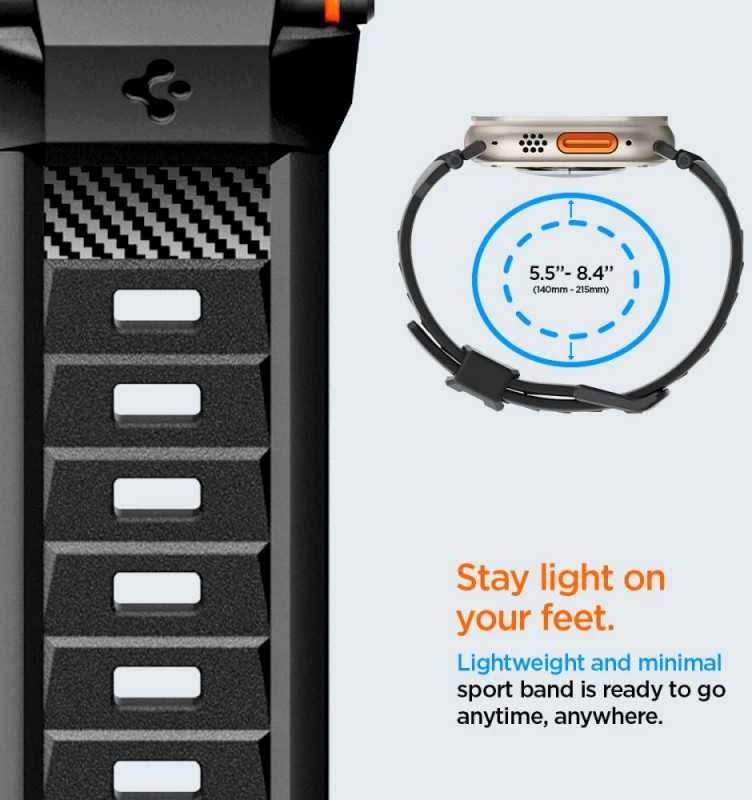 Dėklas Spigen Rugged Ultra apyrankė, matinės juodos spalvos – Apple Watch 49mm/46mm/45mm/44mm/42mm