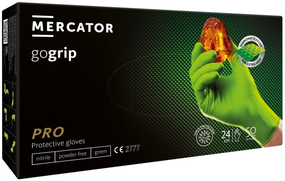 Mercator Medical Mercator GoGrip nitrilo pirštinės, žalios (50vnt.) - L