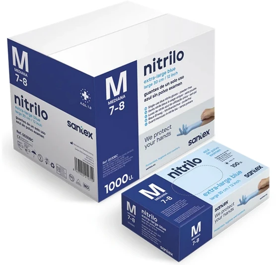 Santex Extra Long 30cm prailgintos nitrilo pirštinės, mėlynos, 6.5g (100vnt.) - M