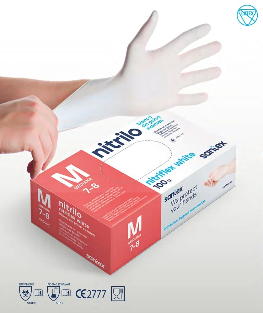 Santex GD20W Nitriflex Baltas - vienkartinės nitrilo pirštinės, baltos, 3.5g (100vnt.) - M