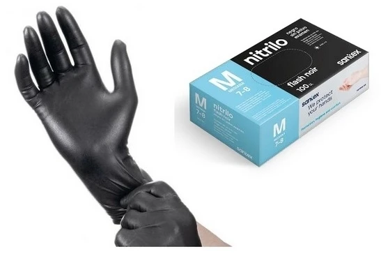 Santex GD21N Nitrile Flash Juodas - pastorintos vienkartinės nitrilo pirštinės, juodos, 4.5g (100vnt.) - XL