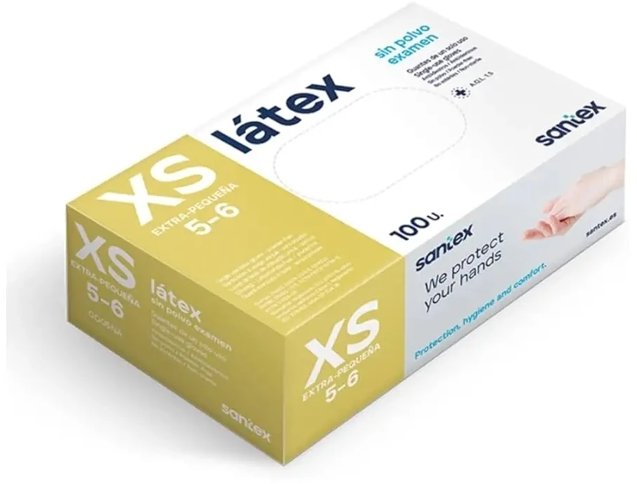 Santex Latex vienkartinės latekso pirštinės, baltos, 5g (100vnt.) - S