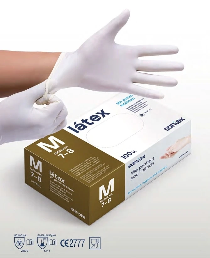 Santex Latex vienkartinės latekso pirštinės, baltos, 5g (100vnt.) - S