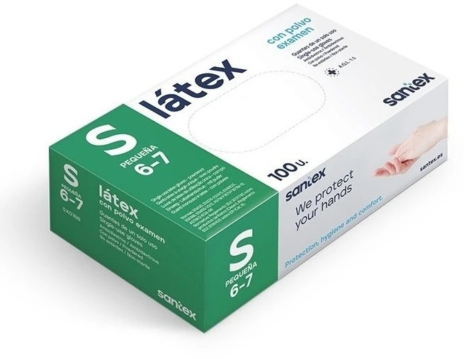 Santex Latex vienkartinės latekso pirštinės, baltos, 5g (100vnt.) - S