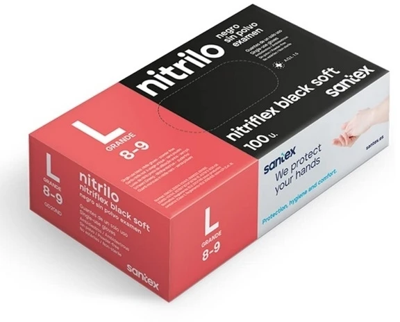 Santex Nitriflex Juodas Soft vienkartinės nitrilinės pirštinės, juodos, 3.5g (100vnt.) - M