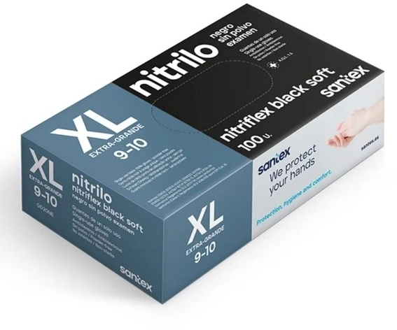 Santex Nitriflex Juodas Soft vienkartinės nitrilinės pirštinės, juodos, 3.5g (100vnt.) - M