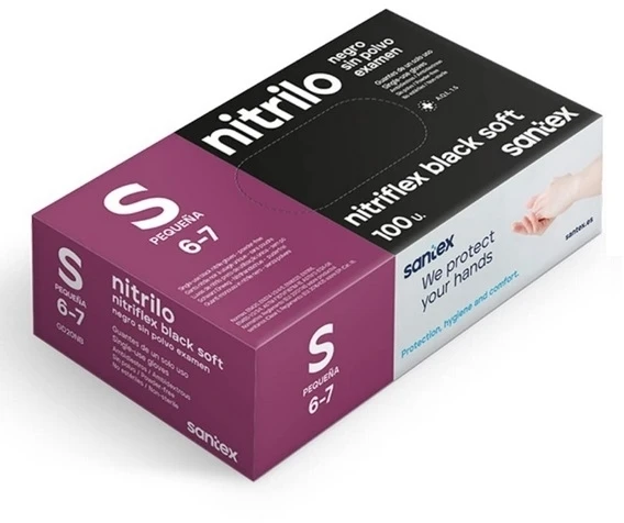 Santex Nitriflex Juodas Soft vienkartinės nitrilinės pirštinės, juodos, 3.5g (100vnt.) - M
