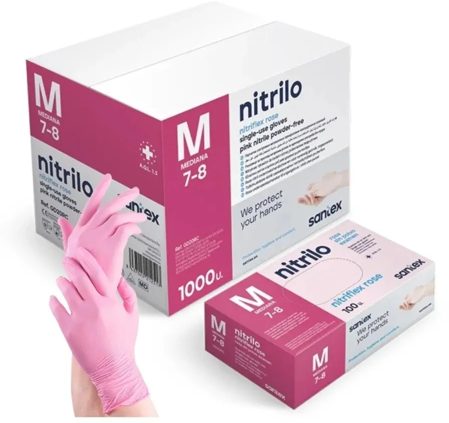 Santex Nitriflex Rose vienkartinės nitrilo pirštinės, rausvos, 3.5g (100vnt.) - M - 1pak.x100vnt.
