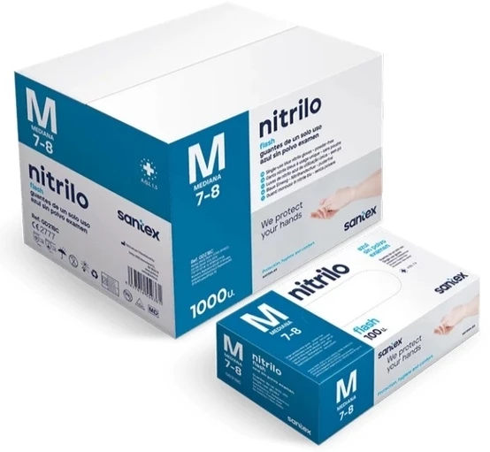 Santex Nitrile Flash Mėlyna pastorintos vienkartinės nitrilo pirštinės, mėlynos, 4.5g (100vnt.) - S