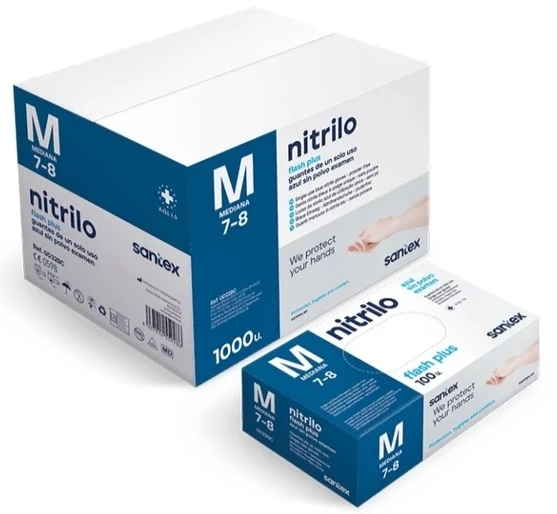 Santex Nitrile Flash Plus Mėlyna tvirtos vienkartinės nitrilo pirštinės, mėlynos, 5.5g (100vnt.) - S - 1pak.x100vnt.