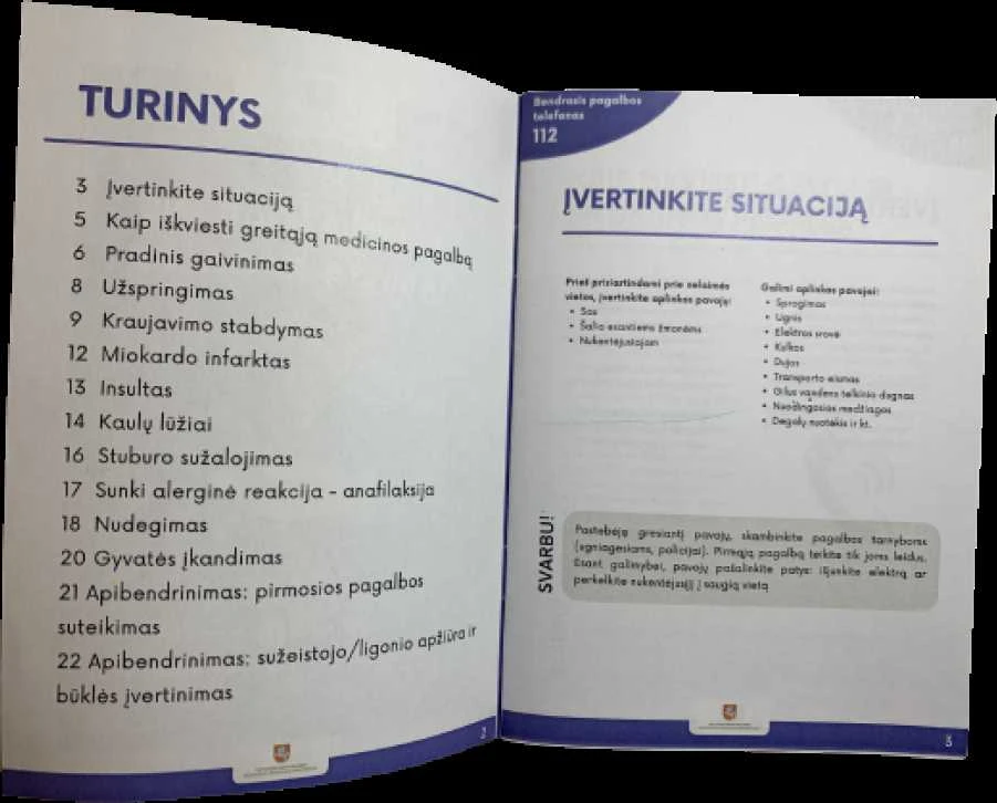PIRMOSIOS PAGALBOS ATMINTINĖ instrukcija knygutė
