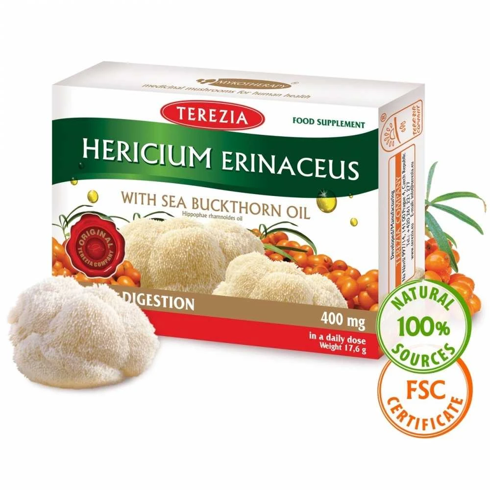 TEREZIA HERICIUM ERINACEUS GRYBAS SU ŠALTALANKIŲ ALIEJUMI 60 KAPSULIŲ