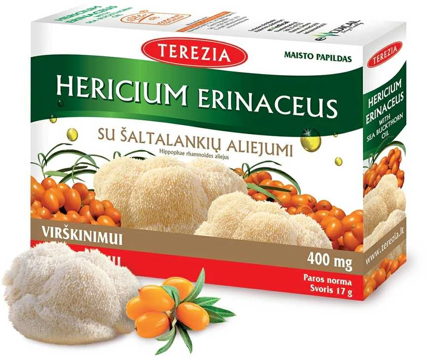 TEREZIA HERICIUM ERINACEUS GRYBAS SU ŠALTALANKIŲ ALIEJUMI 60 KAPSULIŲ