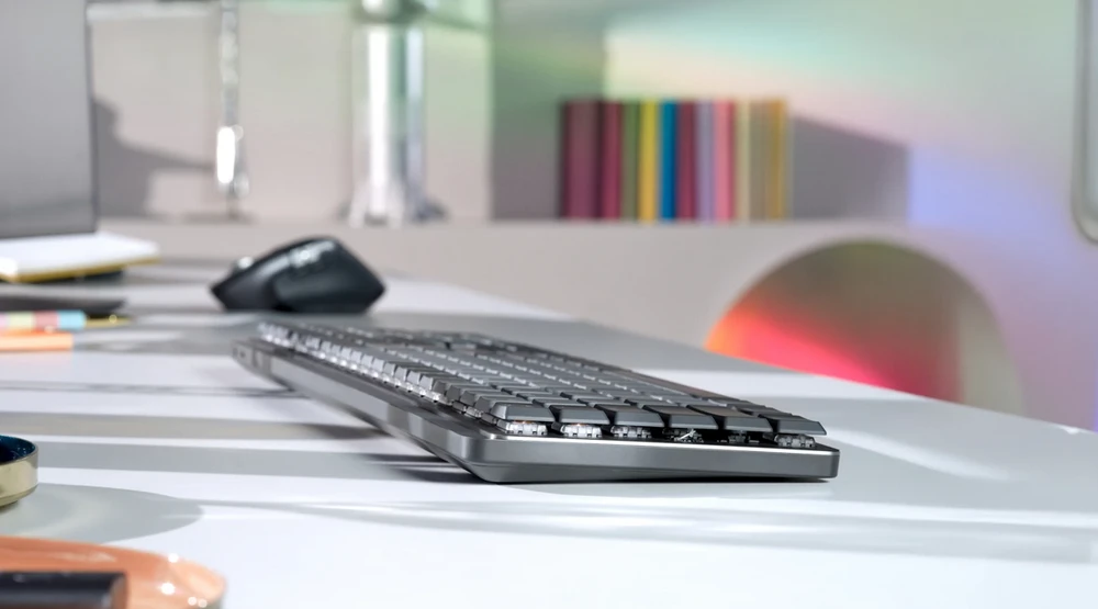 Belaidė klaviatūra Logitech MX MECHANICAL, išdėstymas: Vokiečių (Qwertz), "Tactile Quiet", pilkos spalvos