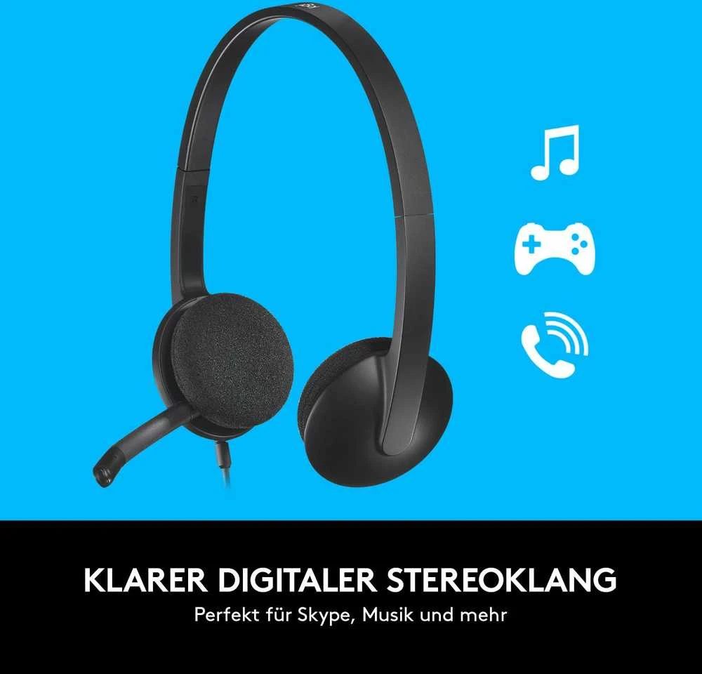 Logitech H340 ausinės su mikrofonu ir funkcijų piktogramomis