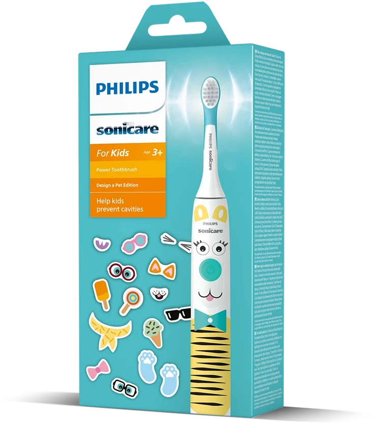 Elektrinis dantų šepetėlis vaikams Philips Sonicare HX3601/01 Pet Edition, su lipdukais, Baltas