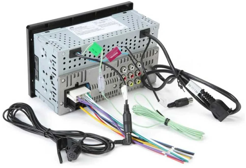 Automagnetola JVC KW-M180BT - galinės jungtys ir laidai