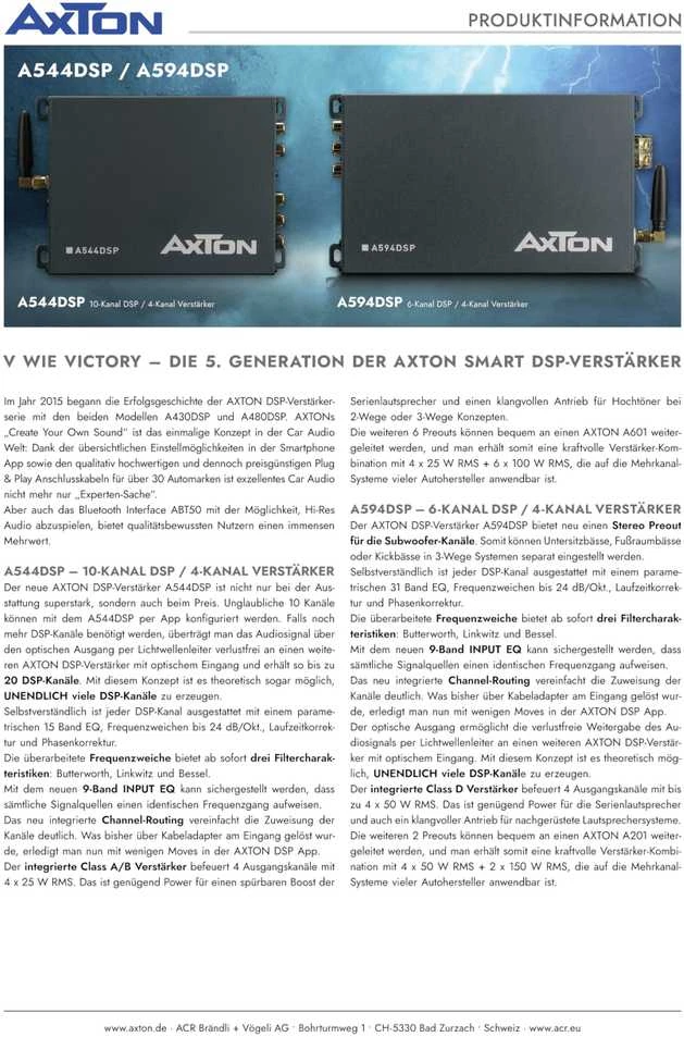 AXTON, A594DSP 4-kanalų automobilinis garso stiprintuvas, 4x76W