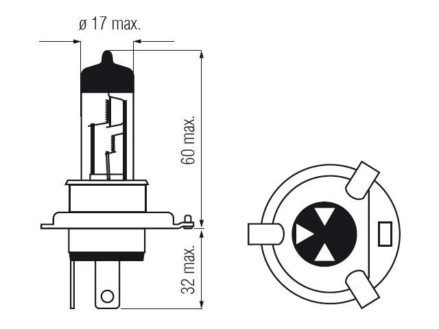 Bosma lemputė H4, 60/55W 12V P43t komplektas (auks.)