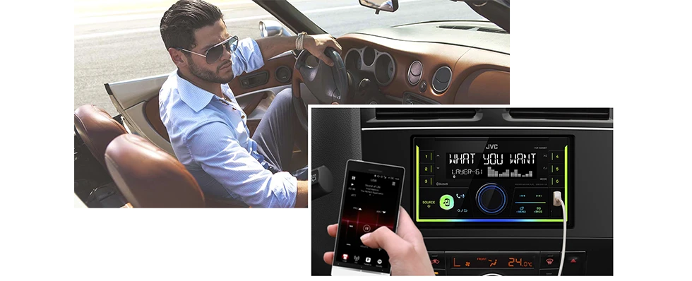 Automagnetola JVC, KW-DB95BT 2-DIN USB/CD MP3 magnetolas su AUX ir Bluetooth aprašymas - Prekės nuotrauka