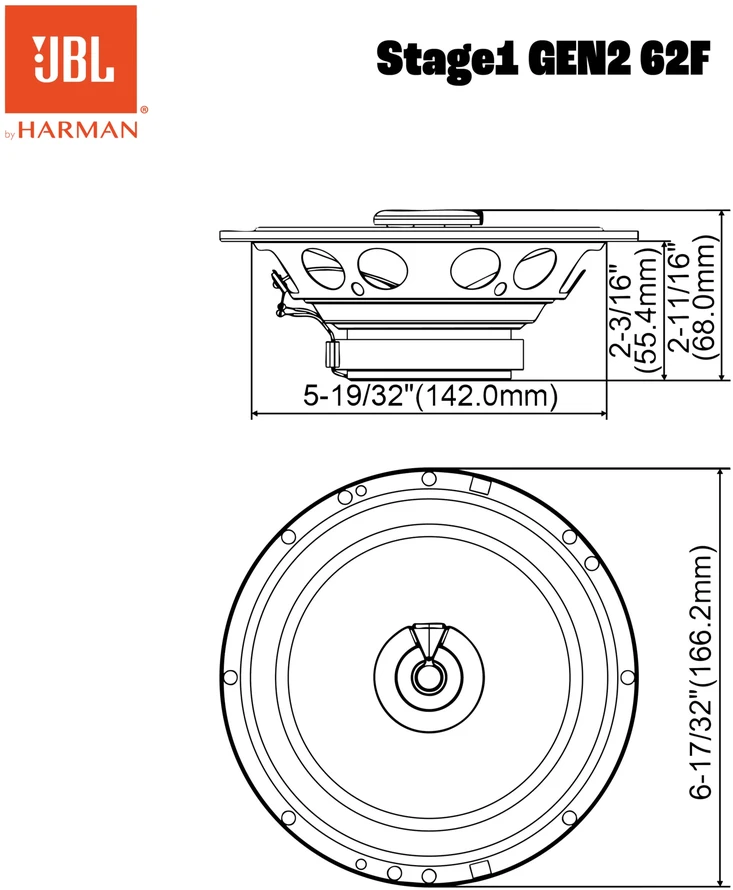 JBL STAGE1 GEN2 62F, 16,5 cm, 2 juostų koaksialiniai garsiakalbiai