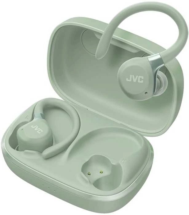JVC HA-EC75T-GU žalių ausinių dėklas ir ausinės