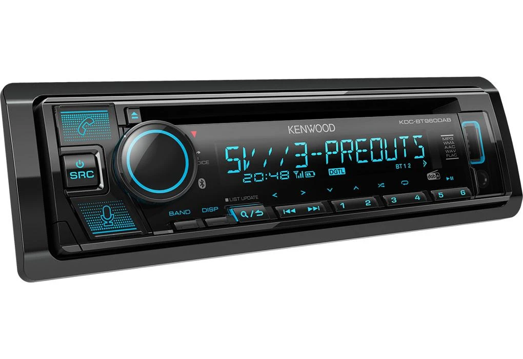 Kenwood KDC-BT960DAB magnetola su mėlynai šviečiančiu ekranu