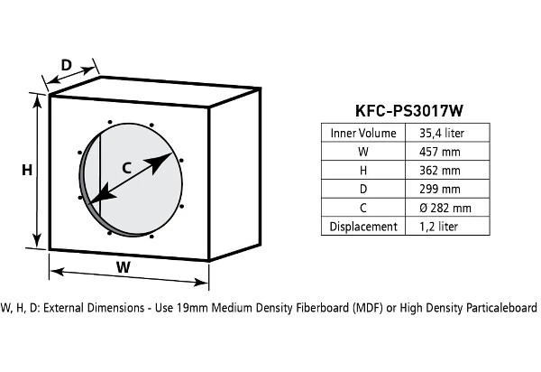KENWOOD, KFC-PS3017W, 12" / 30 cm, 2000W žemų dažnių garsiakalbis