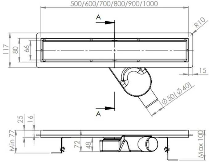 Dušo latakas L1000mm AQUER