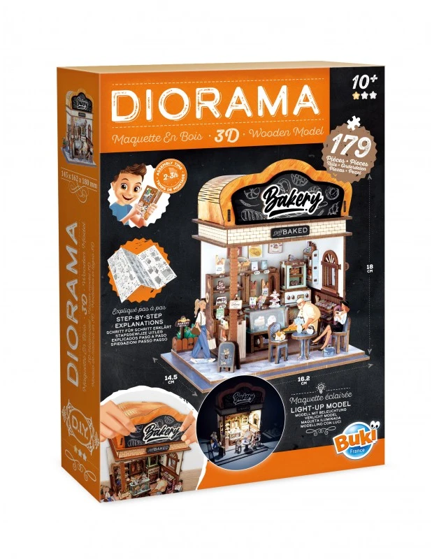 Buki France Medinė miniatiūrinė kepyklėlė – 179 detalių diorama dėlionė su LED, 10+