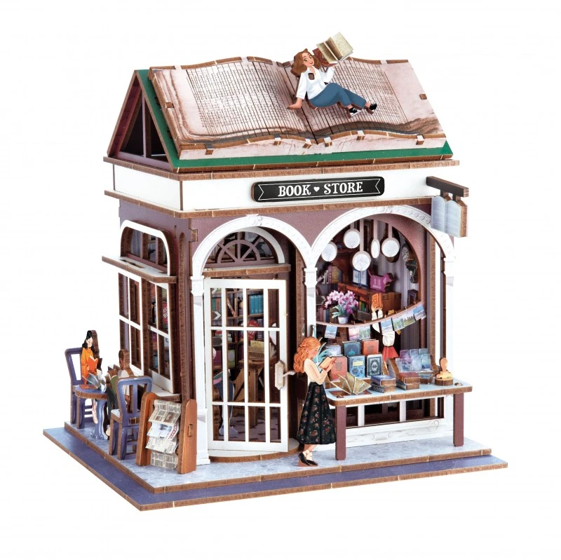 Buki France Miniatiūrinis knygynas – medinė 3D diorama dėlionė su LED, 148 det.