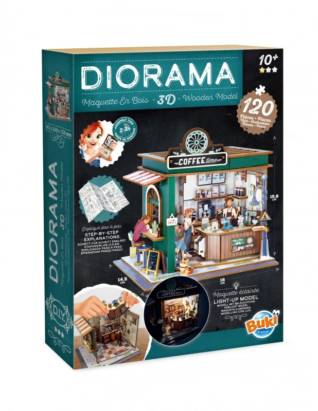 Buki France Miniatiūrinė kavinės diorama-dėlionė su LED, 120 dalių (10+)