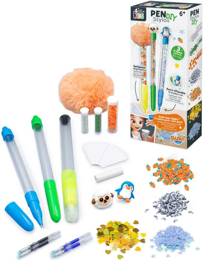 Buki France DIY rašiklių gamybos rinkinys „Gyvūnai“ – 2 nutrinami rašikliai + žymeklis (3 vnt)