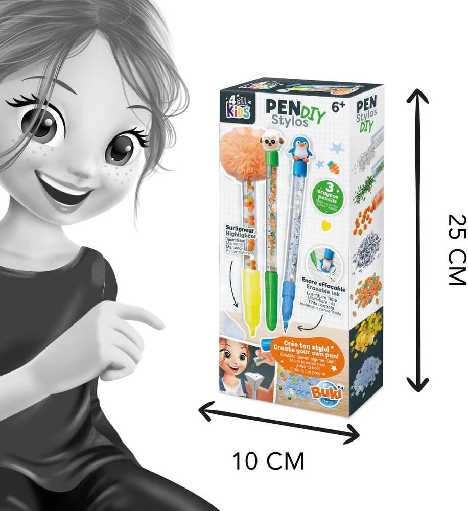 Buki France DIY rašiklių gamybos rinkinys „Gyvūnai“ – 2 nutrinami rašikliai + žymeklis (3 vnt)