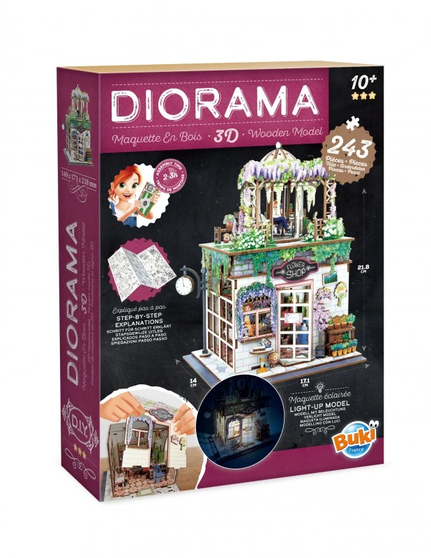 Buki France Medinė miniatiūrinė diorama-dėlionė „Floristikos studija“ su LED, 243 det.