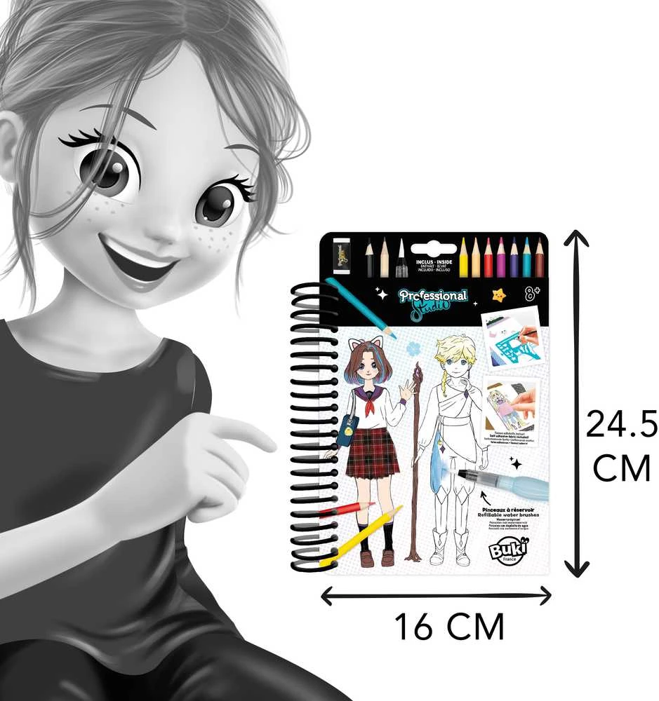 Dėlionė Buki France Manga mados eskizų knygelė vaikams 8+ su pieštukais ir lipdukais