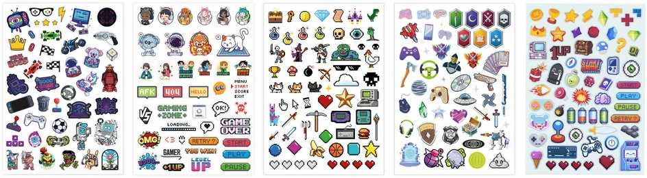 Dėlionė Buki France Gamer lipdukų rinkinys 200+ – pikseliai, konsolės, pūkuoti ir sidabriniai