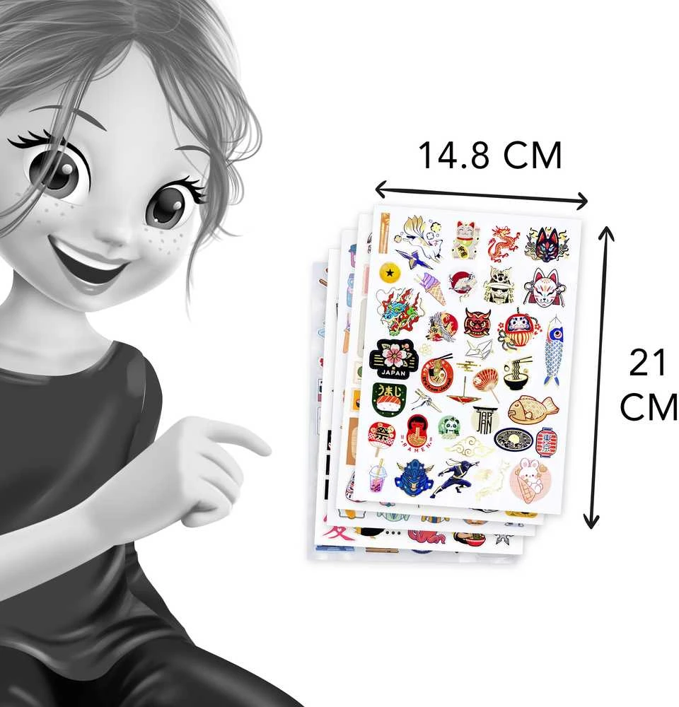 Dėlionė Buki France 200+ Manga Kawaii japoniškų lipdukų rinkinys A5 – auksiniai kontūrai, pūkuoti